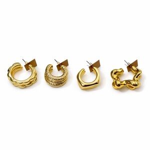 Chic Gold-Tone Textured Fashion Hoop Earrings Set of 4